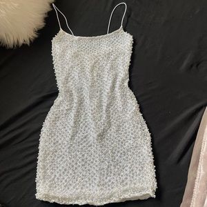 Oh polly white beaded mini dress spaghetti strap